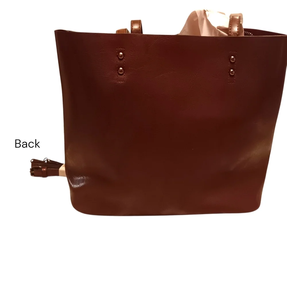 NWOT Brown/Burgundy Vegan Leather Bag - Picture 5 of 7